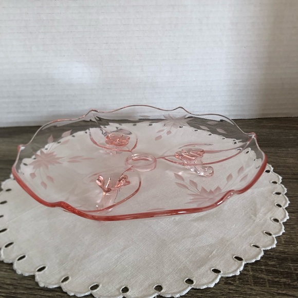 Vtg Pink Glass Footed Serving Tray - Picture 2 of 13